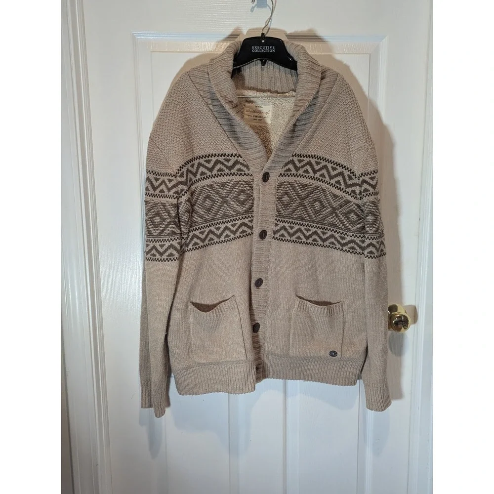 Nordic Fair Isle Sherpa Lined Shawl Collar Cardigan Weatherproof Vintage Large